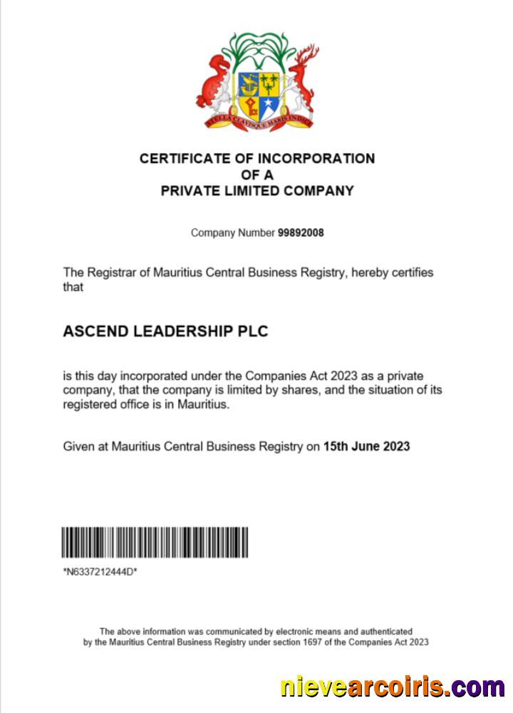 Mauritius business registration certificate